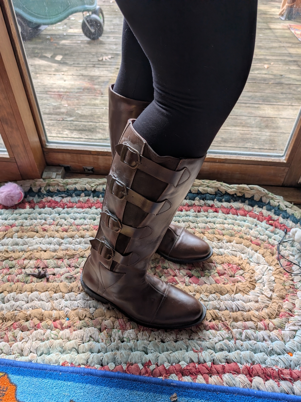 Women's Brown Leather Knee-High Buckle Riding Boots